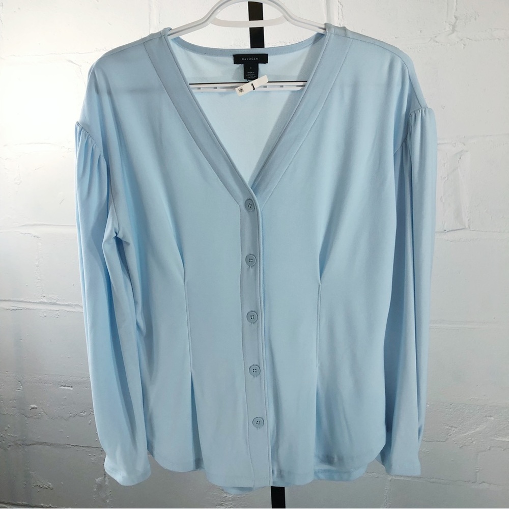 Halogen Button Up Blouse Size S Baby Blue 3/4 Sleeve NWOT #25